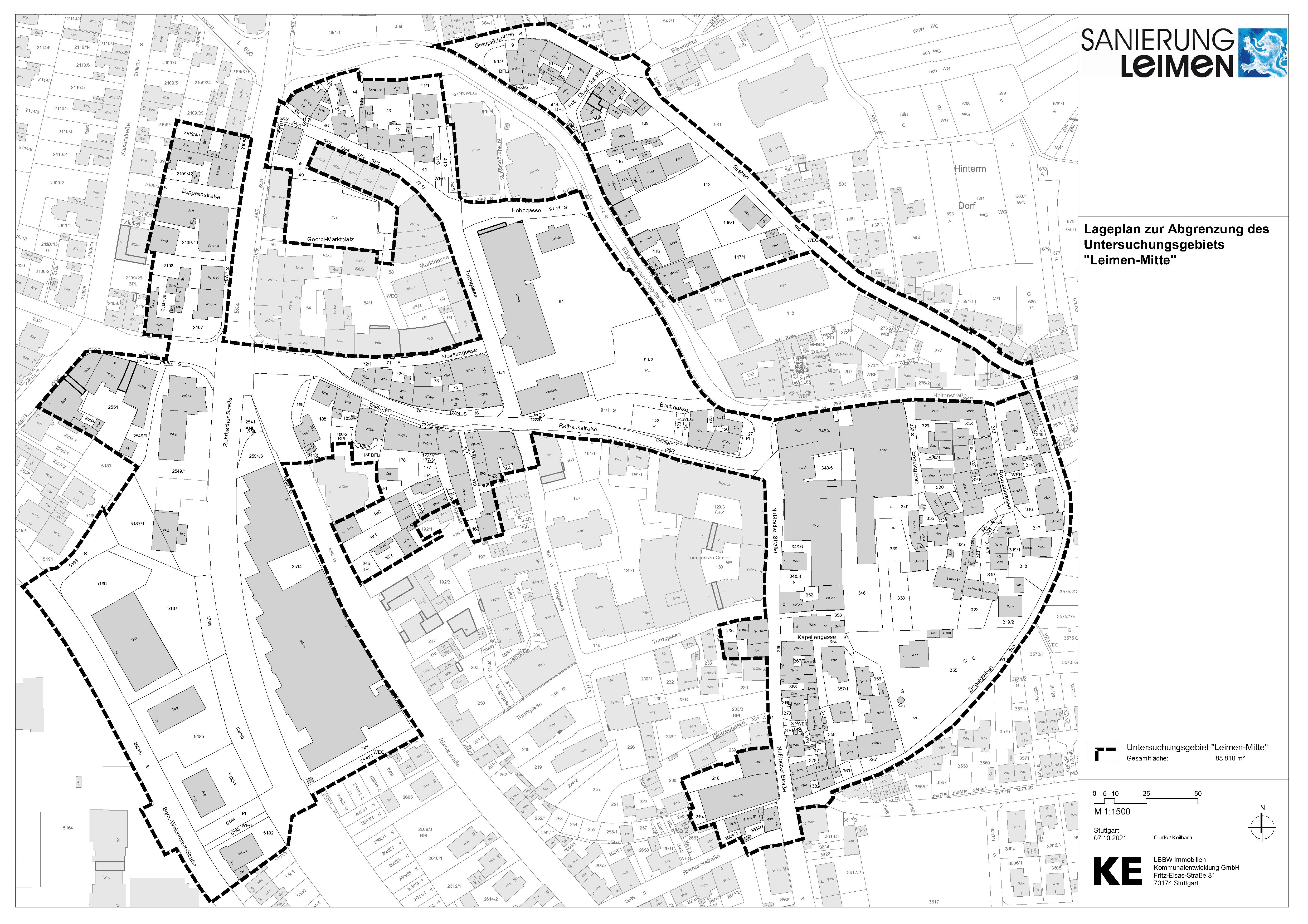  Lageplan zur Abgrenzung des Untersuchungsgebietes "Leimen-Mitte" 